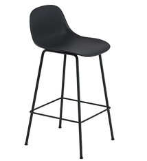 Muuto Fiber Counter Stool Without Backrest / Tube Base (sh: 65cm) - Black/Anthracite Black (recycled plastic)