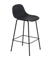 Muuto Fiber Counter Stool Without Backrest / Tube Base (sh: 65cm) - Black/Anthracite Black (recycled plastic)