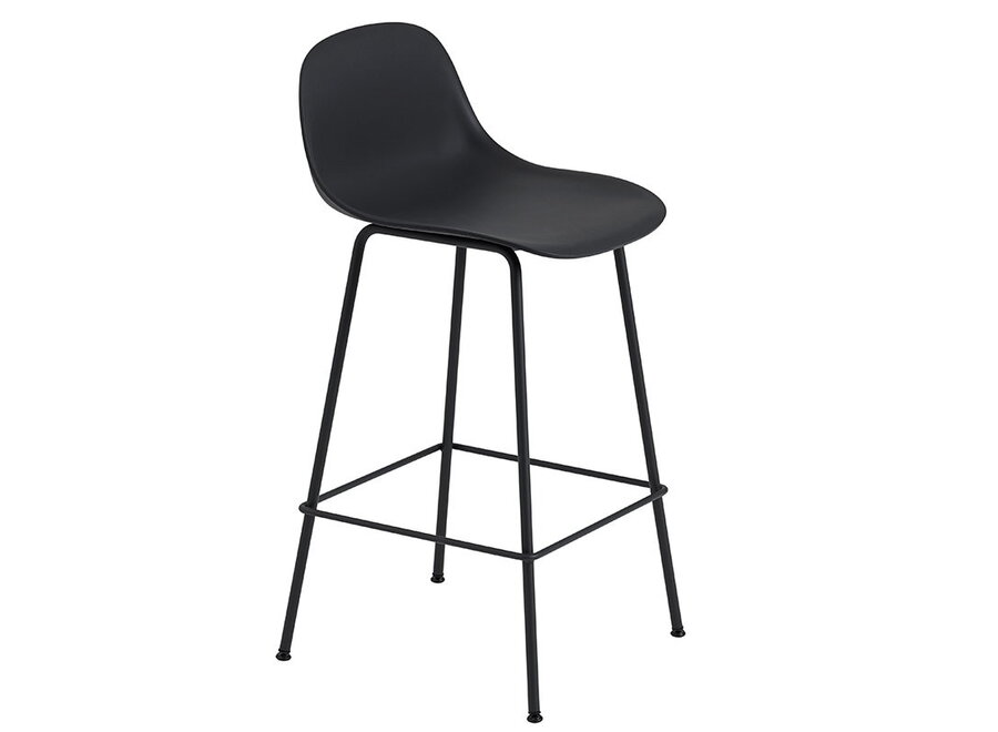 Fiber Counter Stool Without Backrest / Tube Base (sh: 65cm) - Black/Anthracite Black (recycled plastic)