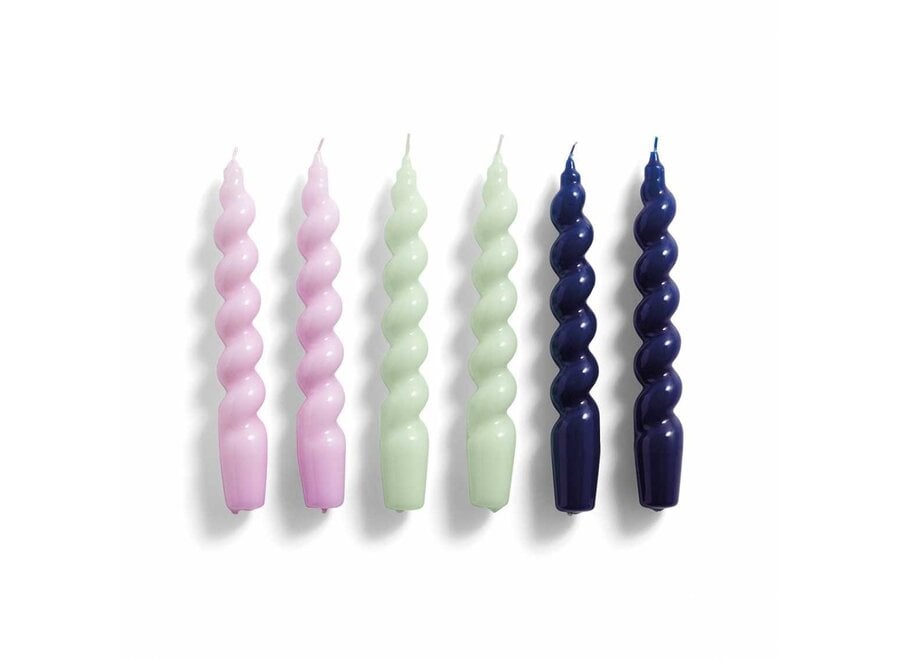 Candle Spiral - set of 6 - lilac/mint/midnight blue