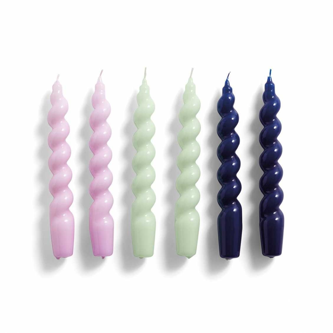 HAY Candle Spiral - set of 6 - lilac/mint/midnight blue