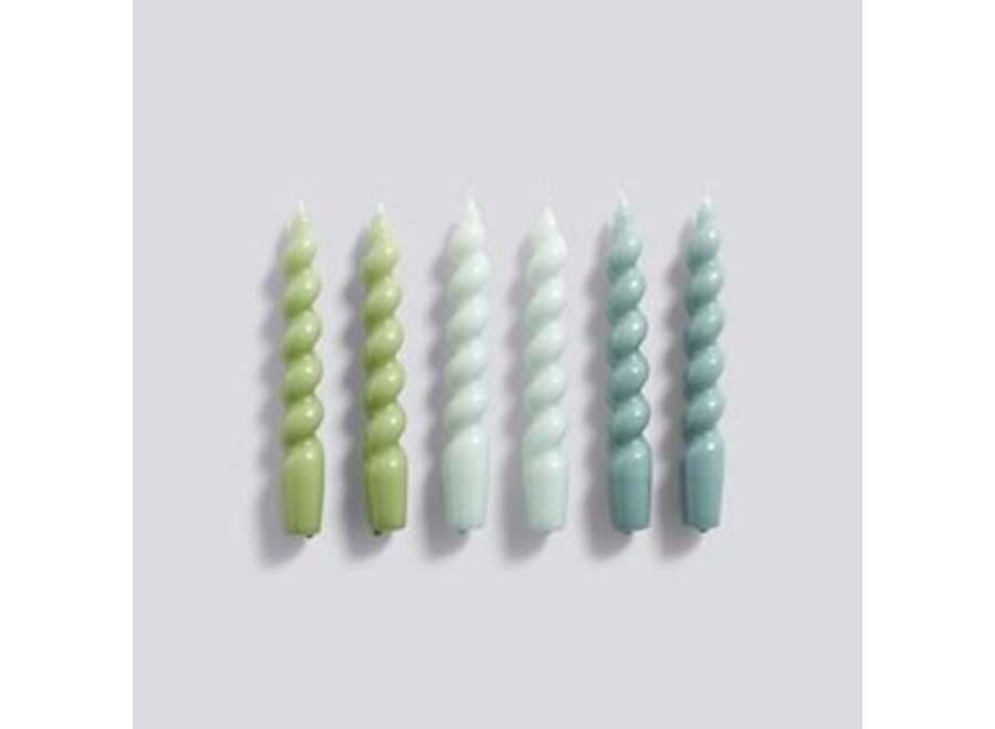 Candle Spiral - set of 6 - green/arctic blue/teal