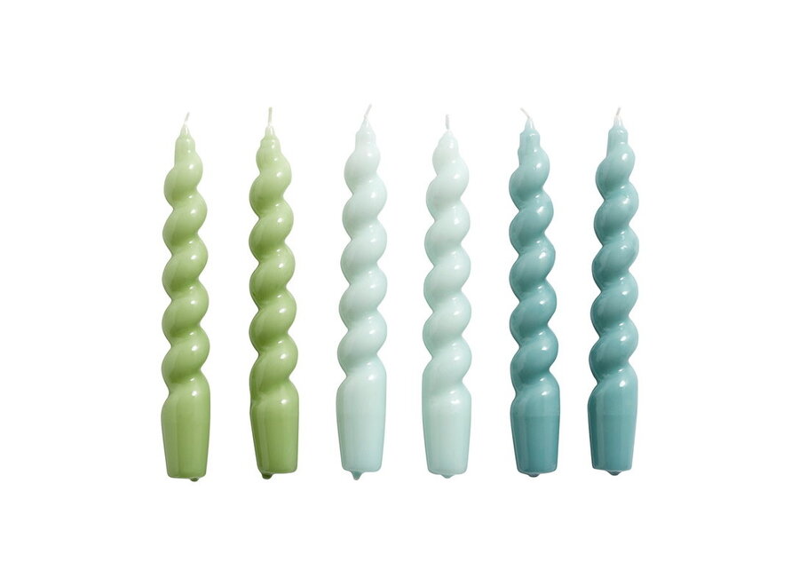 Candle Spiral - set of 6 - green/arctic blue/teal