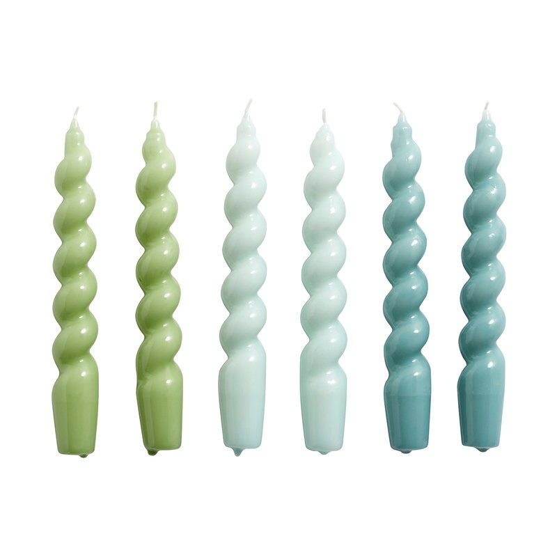 HAY Candle Spiral - set of 6 - green/arctic blue/teal