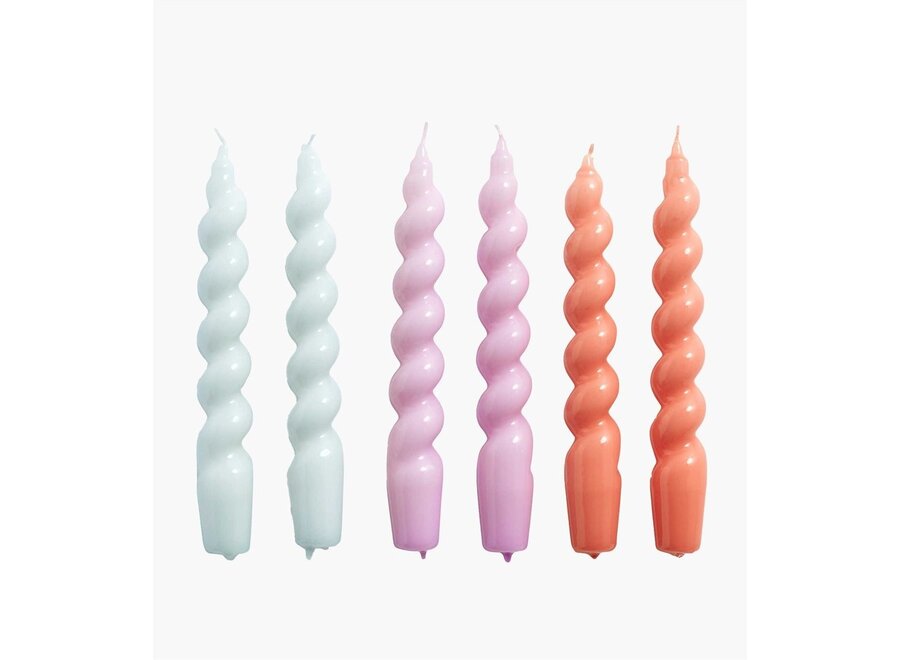 Candle Spiral - set of 6 - Ice Blue/Lilac/Apricot