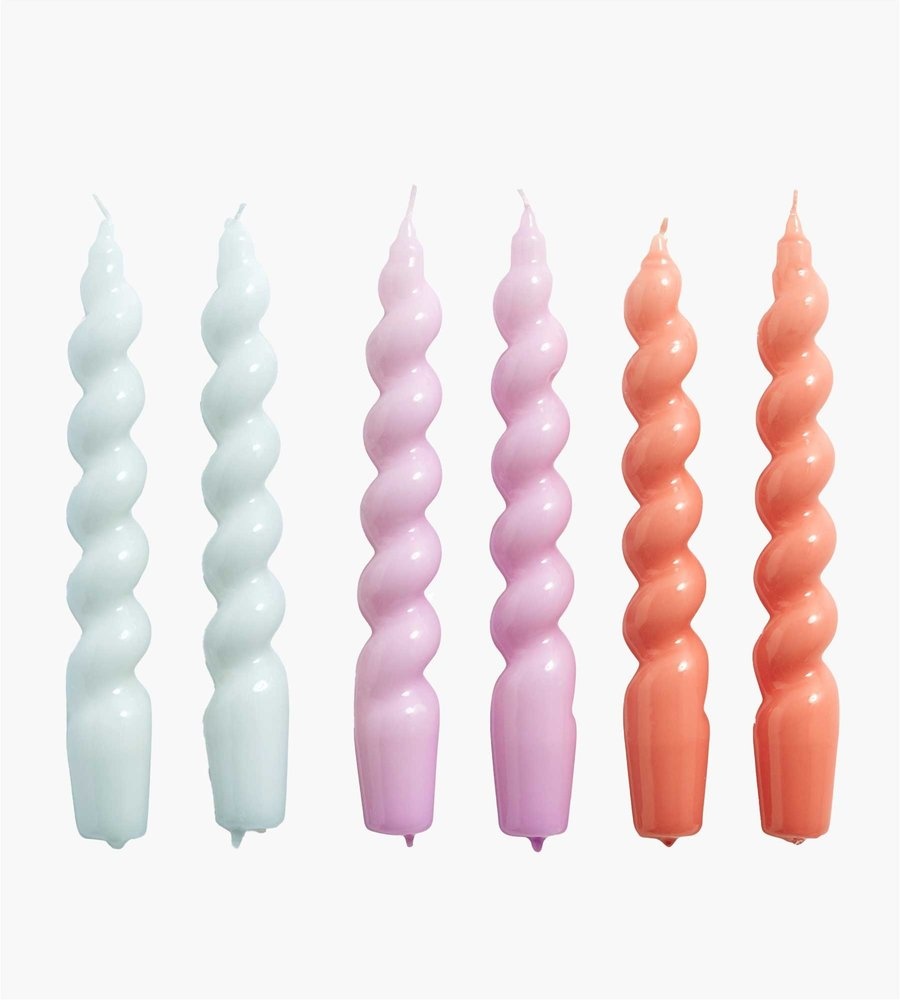 HAY Candle Spiral - set of 6 - Ice Blue/Lilac/Apricot