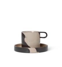 Ferm Living Inlay Cup With Saucer - Sand/Brwon