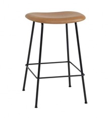 Muuto Fiber Bar Stool - Without Backrest - Refine Leather Cognac - Tube Base