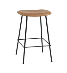 Muuto Fiber Bar Stool - Without Backrest - Refine Leather Cognac - Tube Base