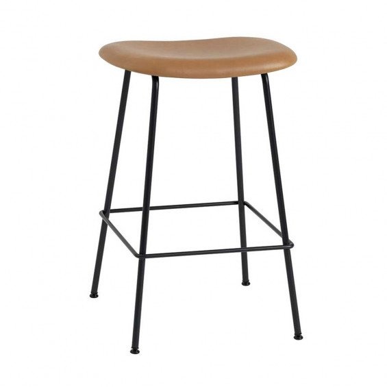 Muuto Fiber Bar Stool - Without Backrest - Refine Leather Cognac - Tube Base