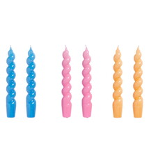 HAY Candle Spiral - set of 6 - Sky Blue/Dark Pink/Dark Peach