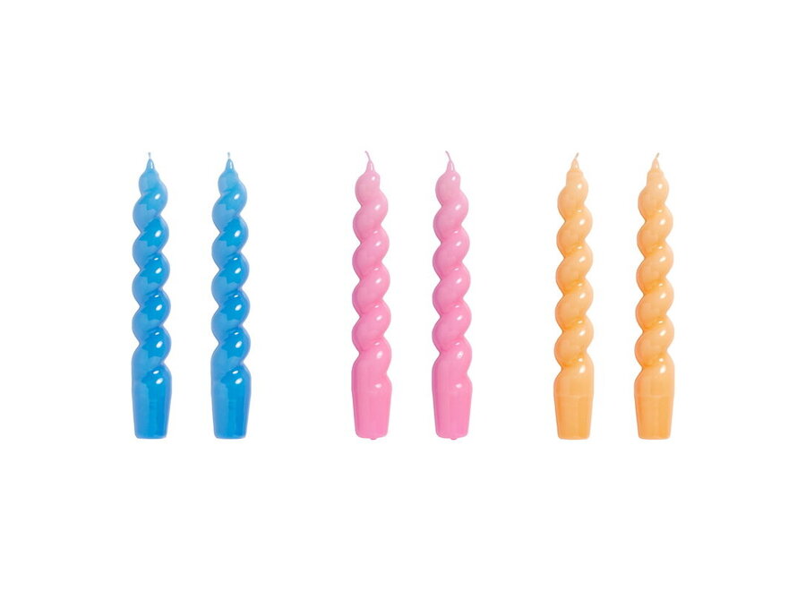 Candle Spiral - set of 6 - Sky Blue/Dark Pink/Dark Peach