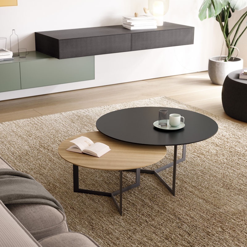 Treku Kabi Coffee Table - diam. 65 cm - Walnut / Graphite Legs