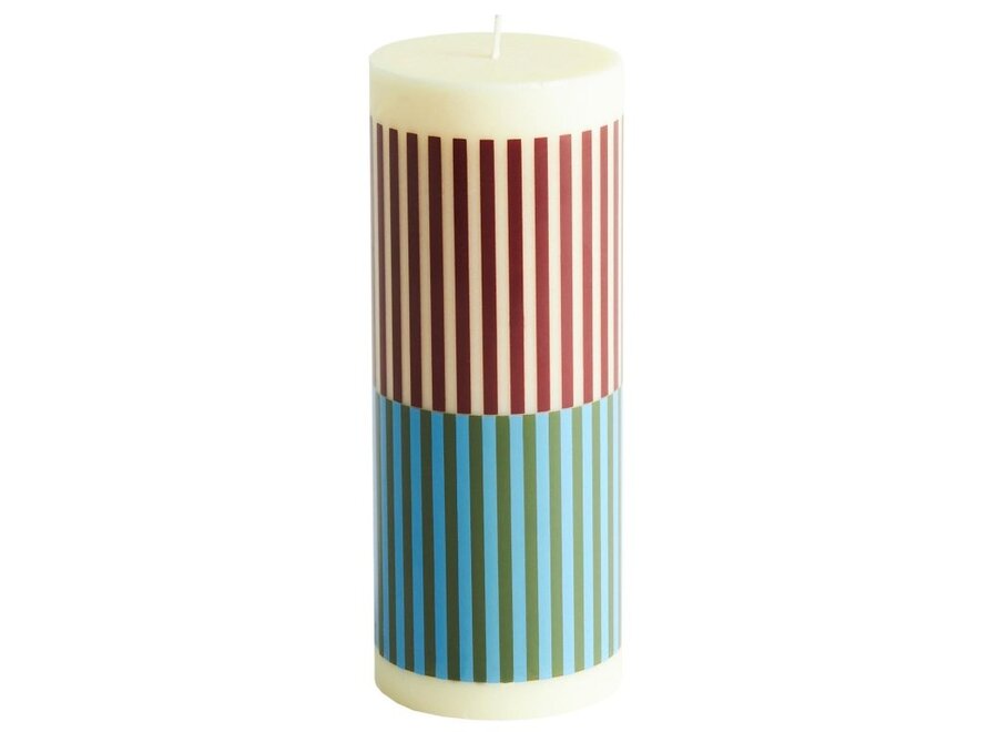 COLUMN CANDLE-MEDIUM-YELLOW, BROWN, LIGHT BLUE AND ARMY