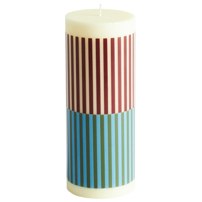 HAY COLUMN CANDLE-MEDIUM-YELLOW, BROWN, LIGHT BLUE AND ARMY