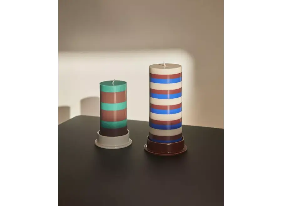 COLUMN CANDLE-MEDIUM-YELLOW, BROWN, LIGHT BLUE AND ARMY