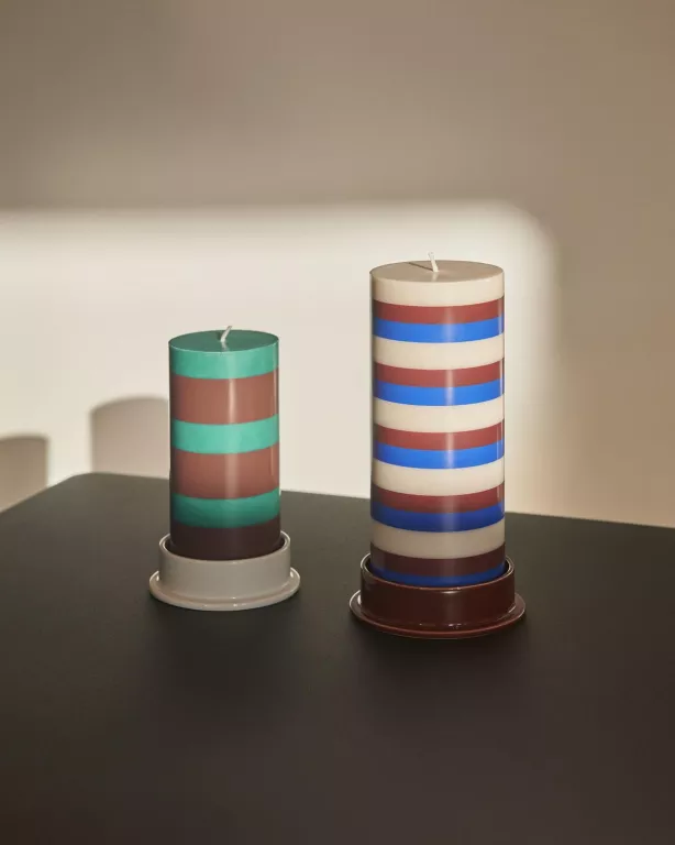 HAY COLUMN CANDLE-MEDIUM-YELLOW, BROWN, LIGHT BLUE AND ARMY