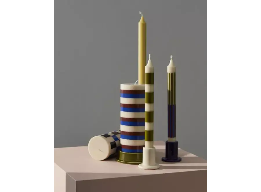 COLUMN CANDLE-MEDIUM-YELLOW, BROWN, LIGHT BLUE AND ARMY