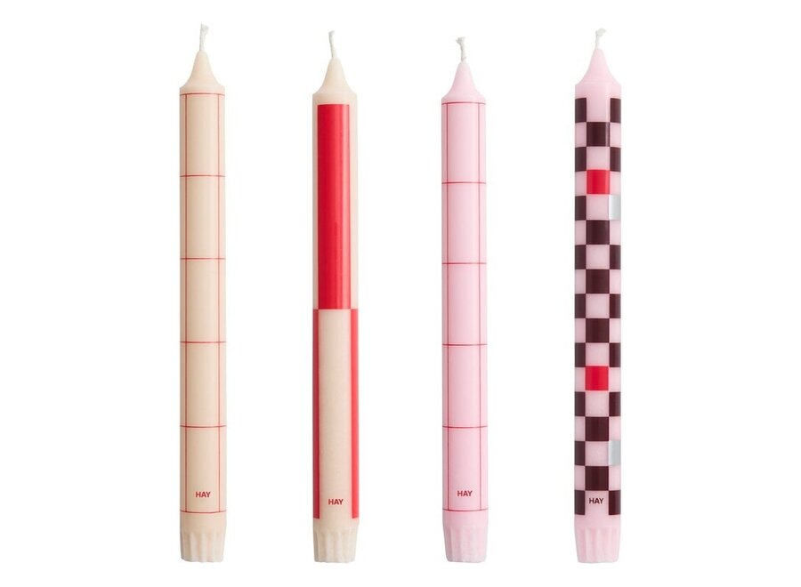 Pattern Candle // Reds and bordeaux, / Set of 4