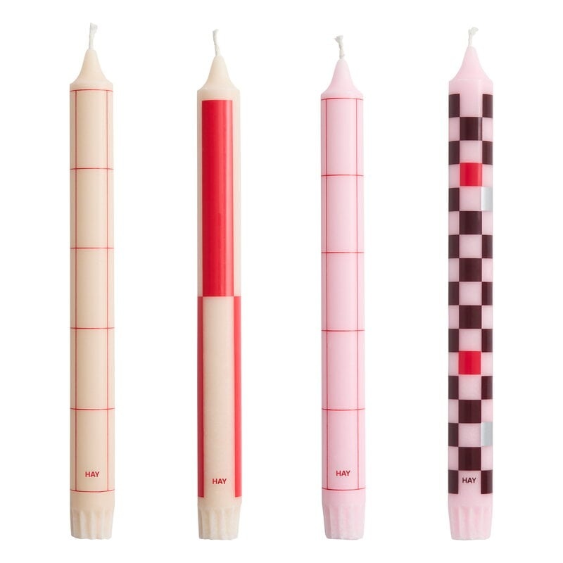 HAY Pattern Candle // Reds and bordeaux, / Set of 4