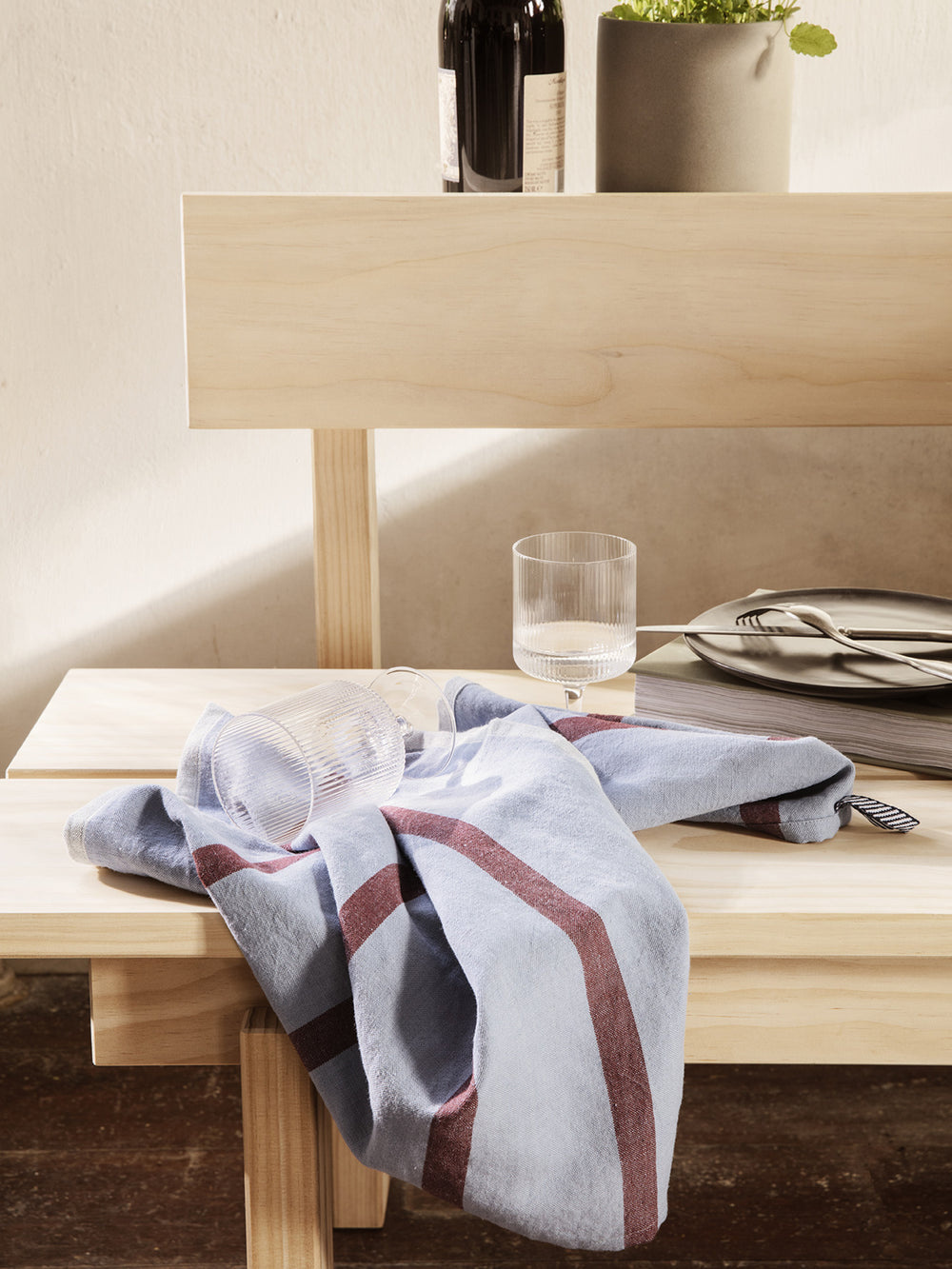 Ferm Living FERM LIVING // HALE TEA TOWEL / FADED BLUE-BURGUNDY