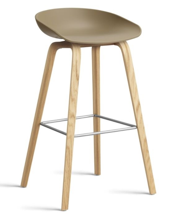 HAY AAS32 Bar stool High Water-based lacquered oak veneer 4 leg base Stainless steel footrest H75 Standard glider-Clay 2.0 shell-None-None