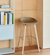 HAY AAS32 Bar stool High Water-based lacquered oak veneer 4 leg base Stainless steel footrest H75 Standard glider-Clay 2.0 shell-None-None
