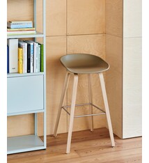 HAY AAS32 Bar stool High Water-based lacquered oak veneer 4 leg base Stainless steel footrest H75 Standard glider-Clay 2.0 shell-None-None
