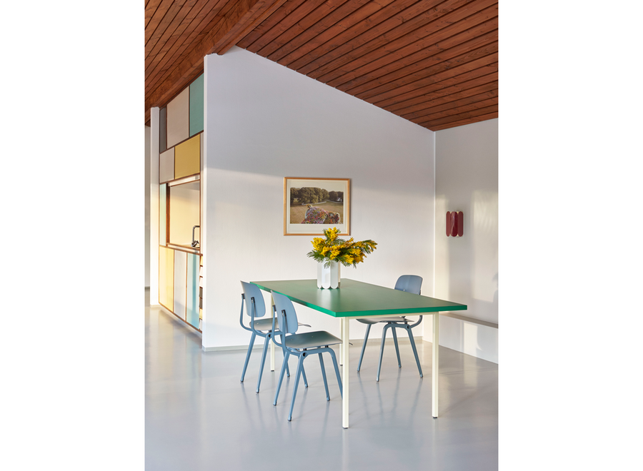 SHOWROOM // Two-Colour Ivory Powder Coated Steel / Green Mint Lacquered Valchromat - L200 x W90 x H74 cm