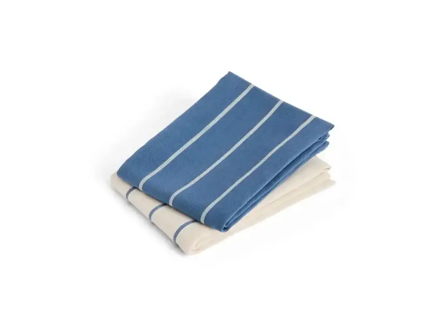 Tea Towel Set of 2 // Blue with beige stripe