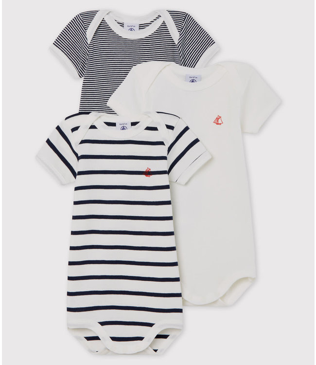 Petit Bateau 3 ROMPERS k MOUW STREEPJES BIOLOGISCH KATOEN