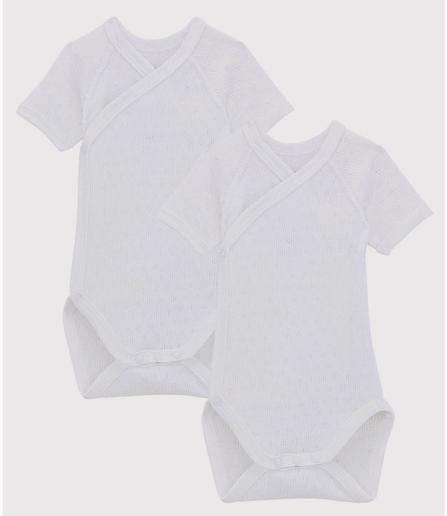 Petit Bateau 2 WITTE ROMPERTJES  BIOKATOEN KORTE MOUW