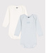 Petit Bateau set van 2 katoenen rompers lange mouwen A05KX blauw