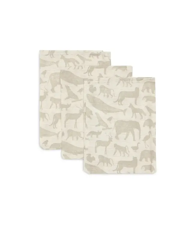 Jollein Hydrofiel Washandje 15x20cm Animals Olive Green (3pack) 536-848-67043