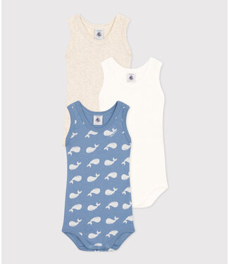 Petit Bateau 3 Rompers Mouwloos  WALVISJE