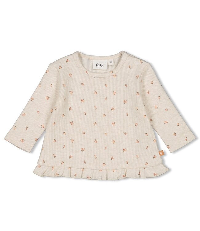 Feetje 51602356 Longsleeve rib AOP - Little Rosebud Offwhite melange