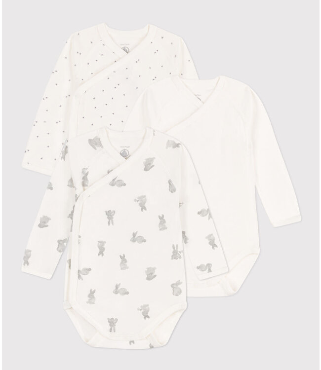 Petit Bateau 3 cross-over ROMPERTJES lange mouw bio katoen A0ASC