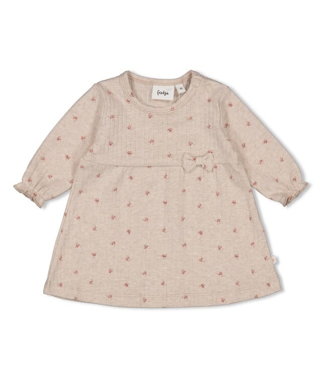 Feetje 51400558 Jurk rib AOP - Morning Sun Taupe melange