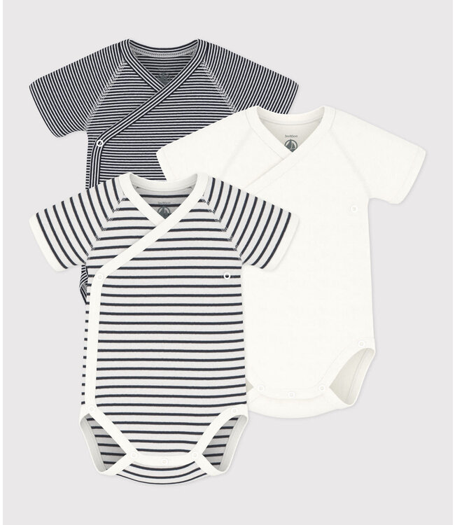 Petit Bateau 3 cross-over ROMPERTJES korte mouw  a097h0