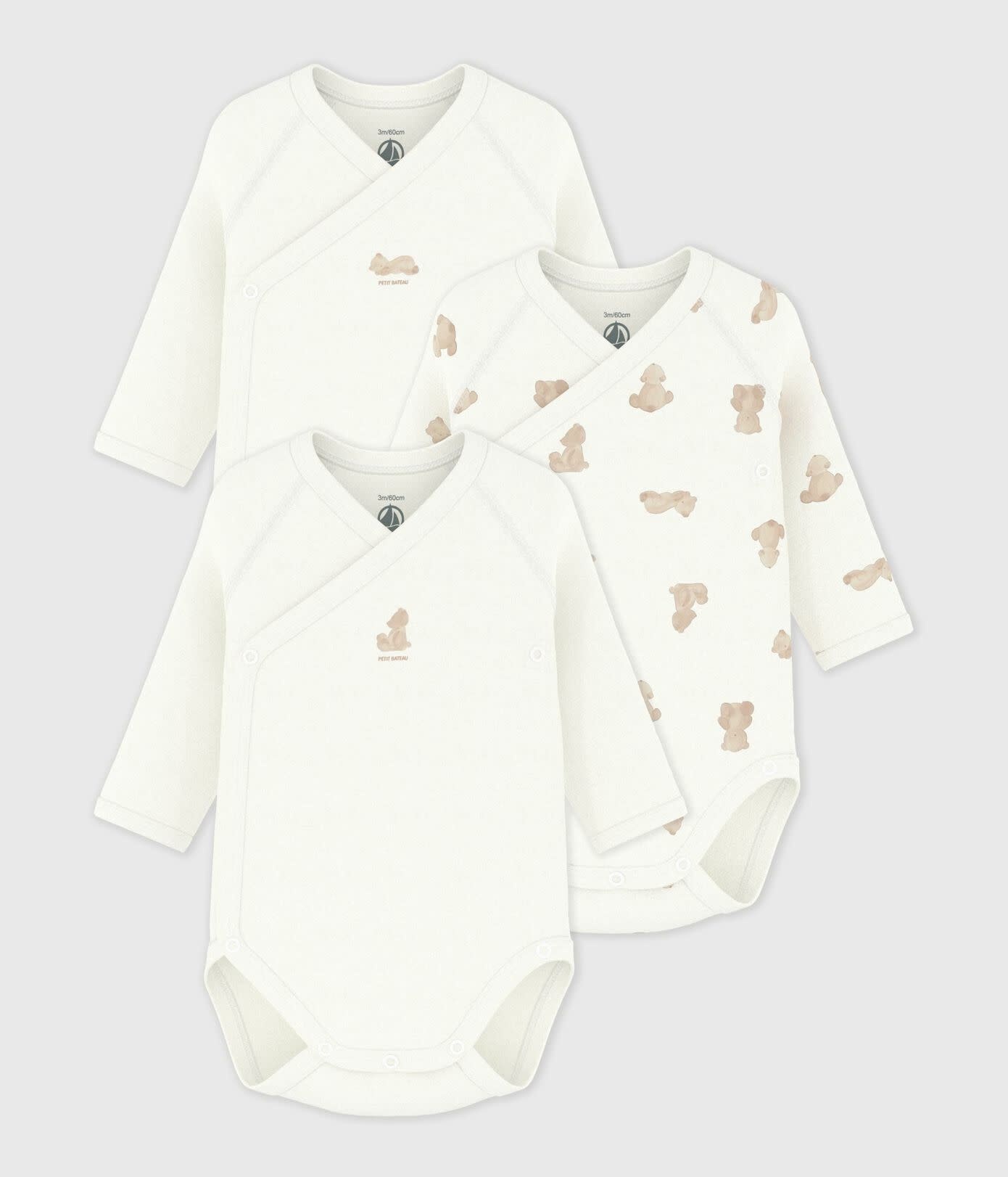 Set van 3 geboorte rompers met lange mouwen wit/marine La Redoute