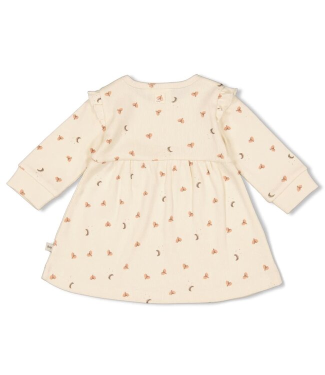 Feetje 51400555 Jurk ruches rib AOP - Dancing In The Moonlight Offwhite