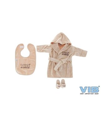 VIB Giftset badjas, slabbetje en slippetjes - Warm Beige