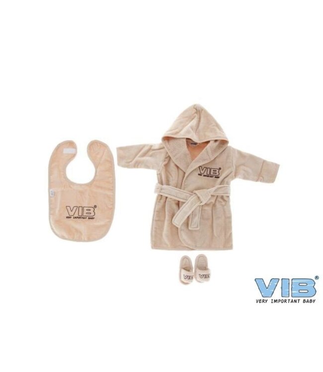 VIB Giftset badjas, slabbetje en slippetjes - Warm Beige