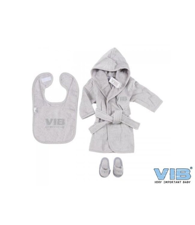 VIB Giftset badjas, slabbetje en slippetjes - Lichtgrijs