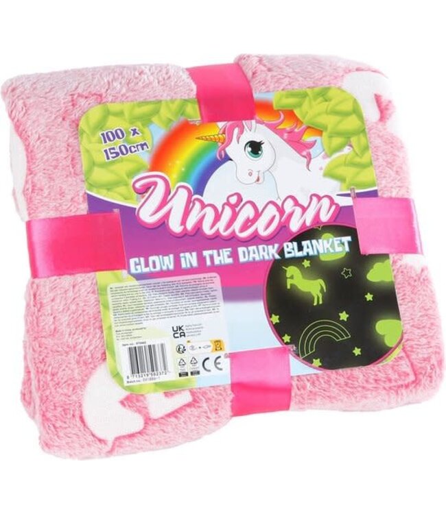 Piraten & Prinsessen Glow in the Dark Deken Unicorn roze fleece