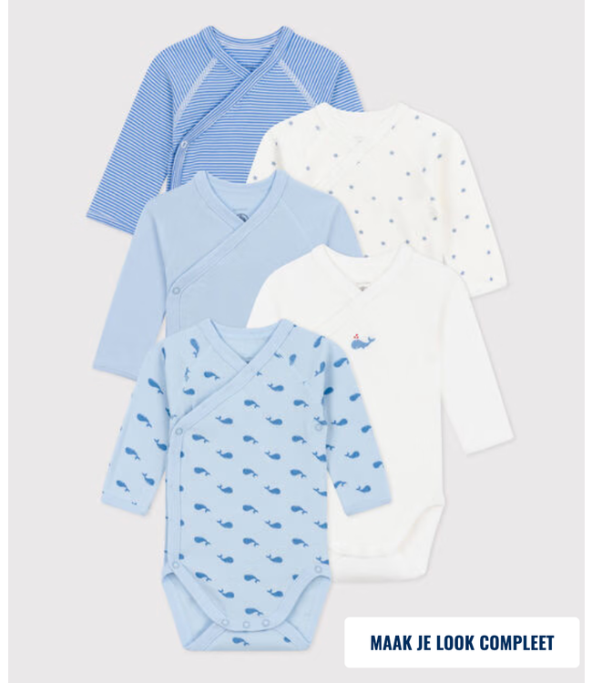 Petit Bateau Set 5 stuks babyrompertjes A0cba 99 420 lange mouw