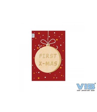 VIB Wenskaartmet Houten Hanger - kerstbal First x-mas