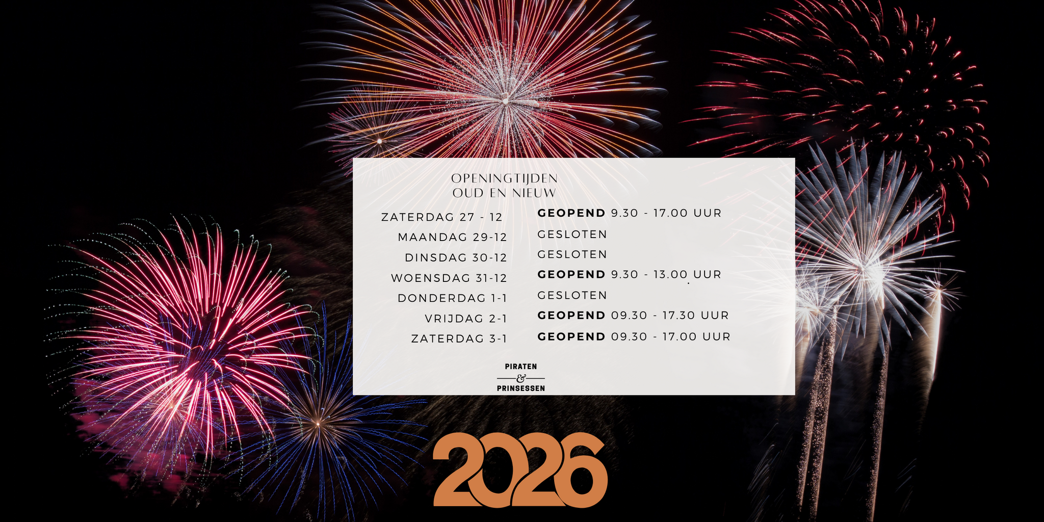 Gewijzigde openingstijden Oud en Nieuw week