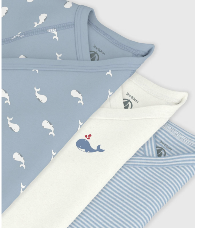 Petit Bateau A0FAR SET VAN 3 OVERSLAGROMPERS KORTE MOUW KATOEN