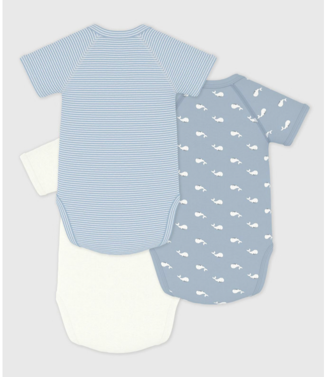 Petit Bateau A0FAR SET VAN 3 OVERSLAGROMPERS KORTE MOUW KATOEN